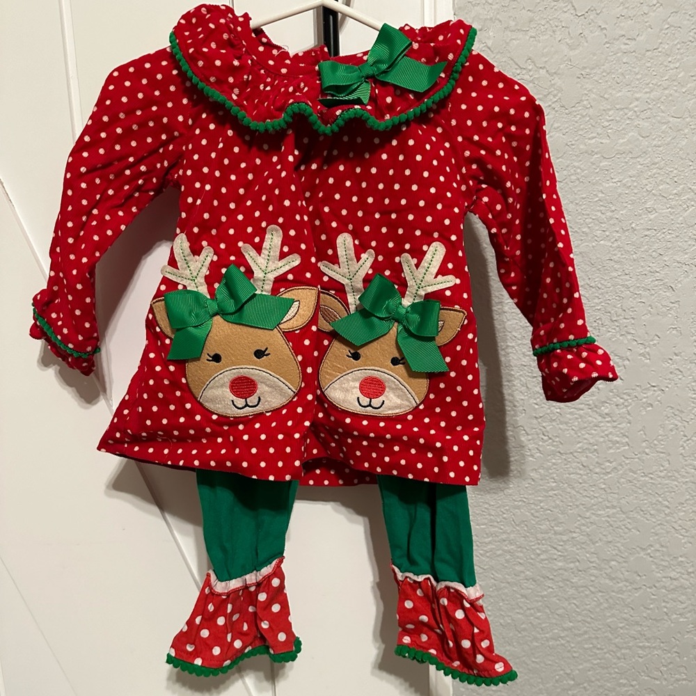 Rare Editions Girls 18m Christmas Reindeer Corduroy set